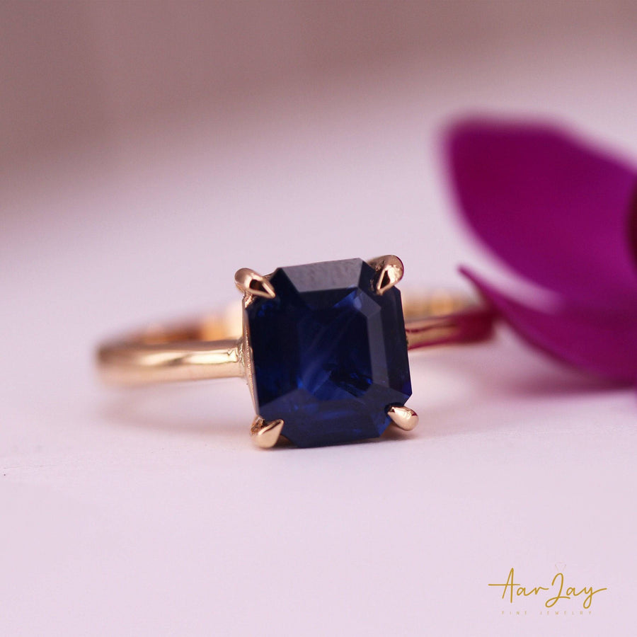 Blue Sapphire Ring 2.60 Cts, 14Kt Rose Gold Royal Blue Sapphire Engagement Ring, Ceylon Gems Handmade Ring, Best Christmas Gift Ring for her - CeylonFineGemsCo