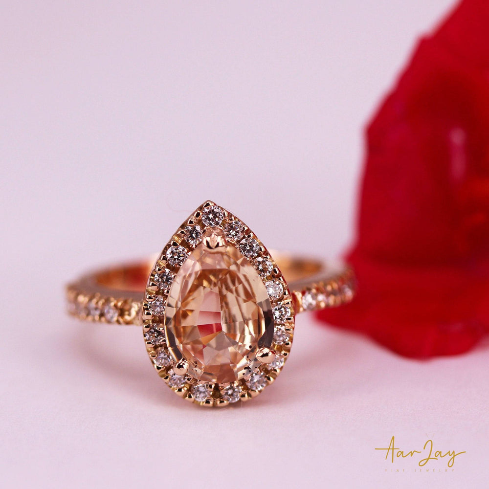 Exceptional Peach Sapphire Ring, 3.00 Cts Unheated Peach Sapphire 14Kt Rose Gold  Ring, Pear Cut Peach Sapphire Engagement Ring by AarJay - CeylonFineGemsCo