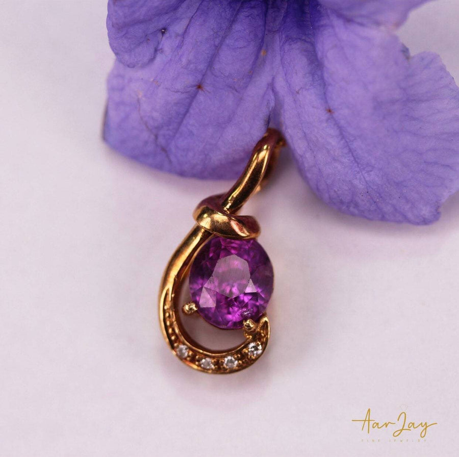 Hot Pink Sapphire Pendant Gift for her, Yellow Gold Pendant, Statement Necklace, Gemstone Jewelry, Sapphire pendant, Pink Gemstone Jewelry - CeylonFineGemsCo