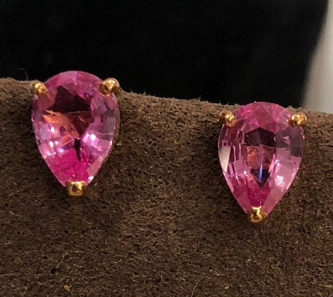 Padparadscha Earring Pair, Unheated Pink Sapphire Earring, Padparadscha Sapphire Ear Stud, Fine Jewelry, Unheated Padparadscha Gift for her - CeylonFineGemsCo